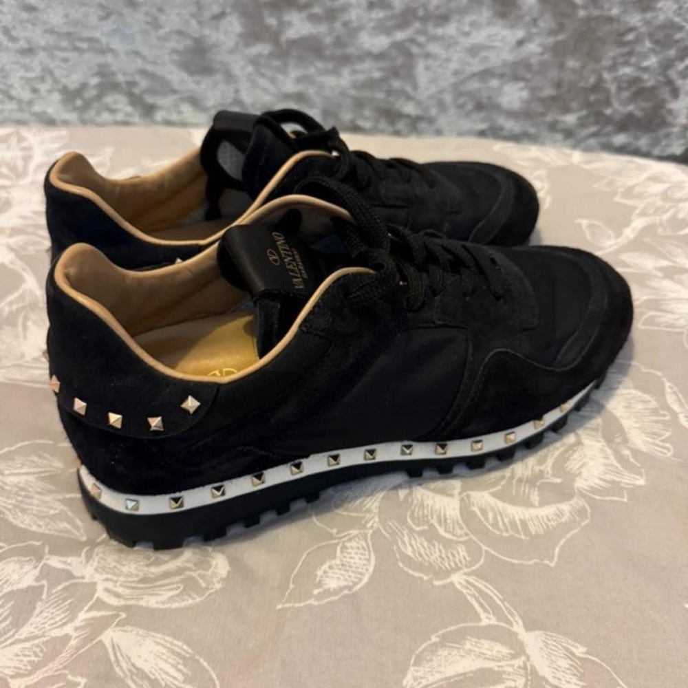 Valentino Rock Stud Black Gold Studded Sneakers